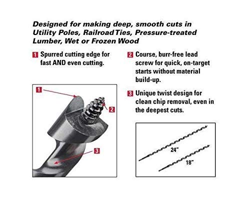 Wood Owl 24" Long Deep Cut Utility Ship Auger Boring Bits Single Flute Single Spur PTFE Coated (11/16" x 24" 01008)