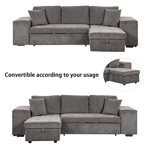 Merax 104.5" L-Shape 3 Seat Reversible Sectional Sofa Couch With Pull Out Bed, Sleeper Sofa With Storage Chaise And 2 Stools For Living Room Furniture Set #TOP4