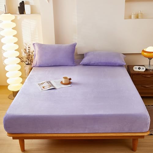 JIANINGHOME Juego de sábanas bajeras de 200 x 220 pulgadas, de franela cálida para invierno, con banda elástica, de microfibra fina, bolsillo profundo