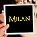 3dRose Greeting Cards - Milan common baby boy name in America. Yellow on black gift or charm - 6 Pack - Alexis Design - Popular Male Names in USA