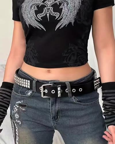 Punk Rock Rivet Belt for Women Punk Metal Jean Belt with Pyramid Studded2