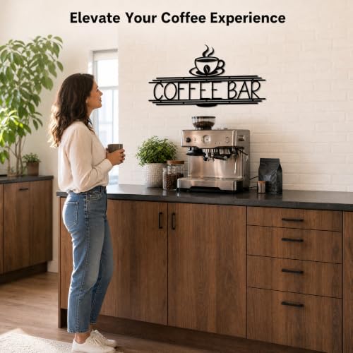 Image of Black Metal Coffee Bar Sign for Wall Coffee Signs for Coffee Station Coffee Wall Decor Coffee Accessories for Coffee Bar Metal Wall Art for Home Kitchen Coffee Bar Office (Elegant Large)