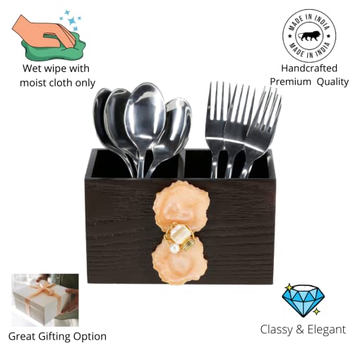 Image of COCKTAIL Fancy Wooden MDF Spoon Holder, Cutlery Stand for Dining Table, Chammach Stand, Multifunctional organizer Stand for Kitchen, Tableware Storage Box, 2 Section, Brown (Peach-Agate)