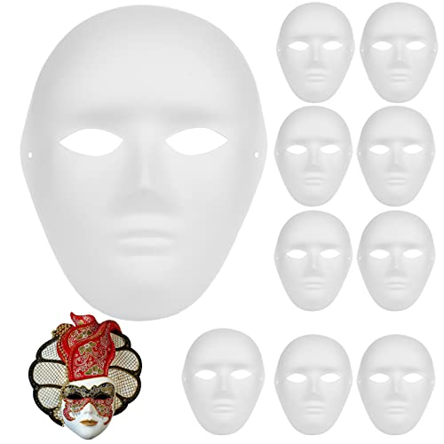 Nizirioo Masques en Papier à Peindre - Blanc Bricolage Papier Masque Carnaval a Decorer en Papier Mâché - Déguisement, Cosplay, Mardi Gras, Halloween et Fêtes, 10 Pièces Cover