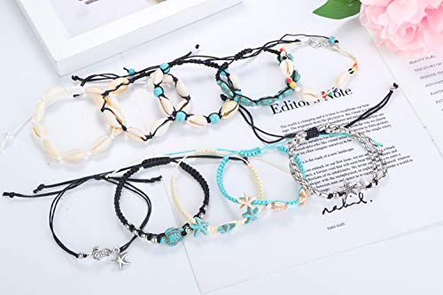 Loyallook 10Pcs Shell Turtle Ankle Bracelets Handmade Boho Anklet Jewelry Adjustable Natural Cowrie Shell Beach Bead Anklet For Women #TOP5
