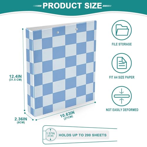 Image of 3 Ring Binder Blue Checkered White Buffalo Plaid 1.5 inch Binders Three Ring Binders with Clipboard Fit 8.5'' x 11'' Paper 3 Interior PVC Clear Pockets for Office Supplies