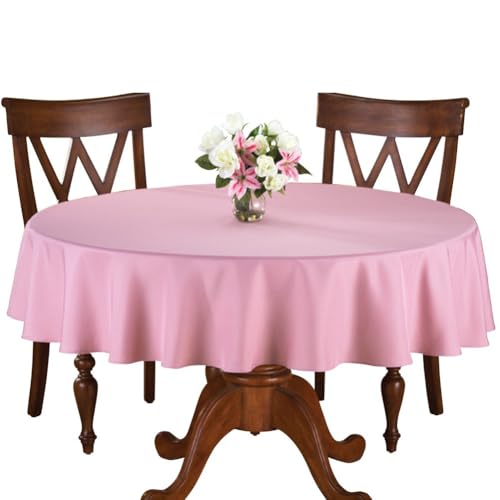 Collections Etc 70 Inch Round Solid Colored Tablecloth, 100% Durable Polyester, Rose