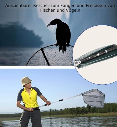 Kescher Angeln, Xndryan 1.3M Teleskop Kescher mit Griff für Vogel Fisch Fang Freigabe, Tragbarer Teich Fischernetz Karpfen Kescher Forelle Kescher für Teich