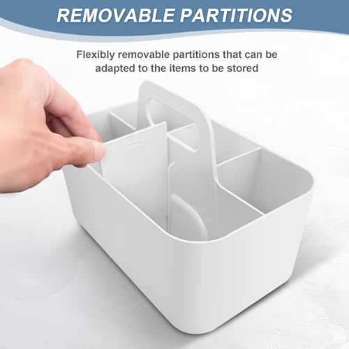 Aevcvok Stapelbarer Organizer, Korb Organizer mit Griff, Mehrzweck Kunststoffkorb Bastelkorb, Schreibtischkorb, Aufbewahrung für stifte, bad, Bastelsachen, Nähutensilien, Make-up, Bürobedarf (Weiß)