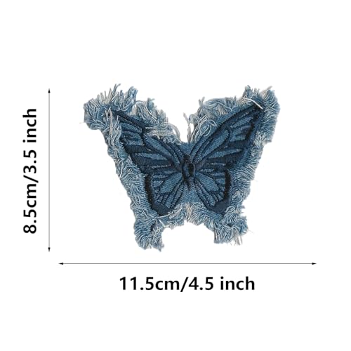 Cute Blue Denim Butterfly Patch Iron-on/Sew-on Embroidered Patch with Fringe – for Girls' Clothing, DIY Jackets, Jeans, Tote Bags, Hats, Backpacks, Fashion, Stylish Accessories, Handmade Crafts