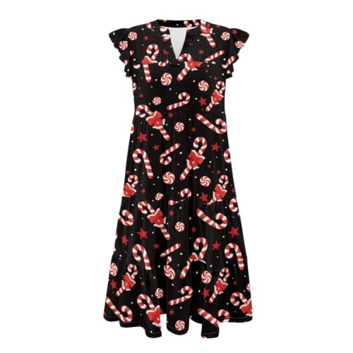 Image of Womens Summer Dress Ruffle Sleeve V Neck Dress Casual Fit Flowy Beach Vacation Sundress with Pocket S-2XL