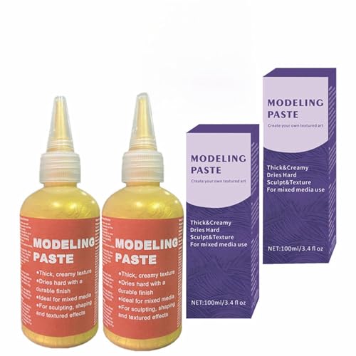 2pcs Texture Paste 100ml Metallic Golden Sculpture Modeling Paste Acrylic Medium for Texture, DIY 3D Textured Creative Art High Density, Stencils for Painting, Ideal for Wood/T-Shirts/Glass/Stone