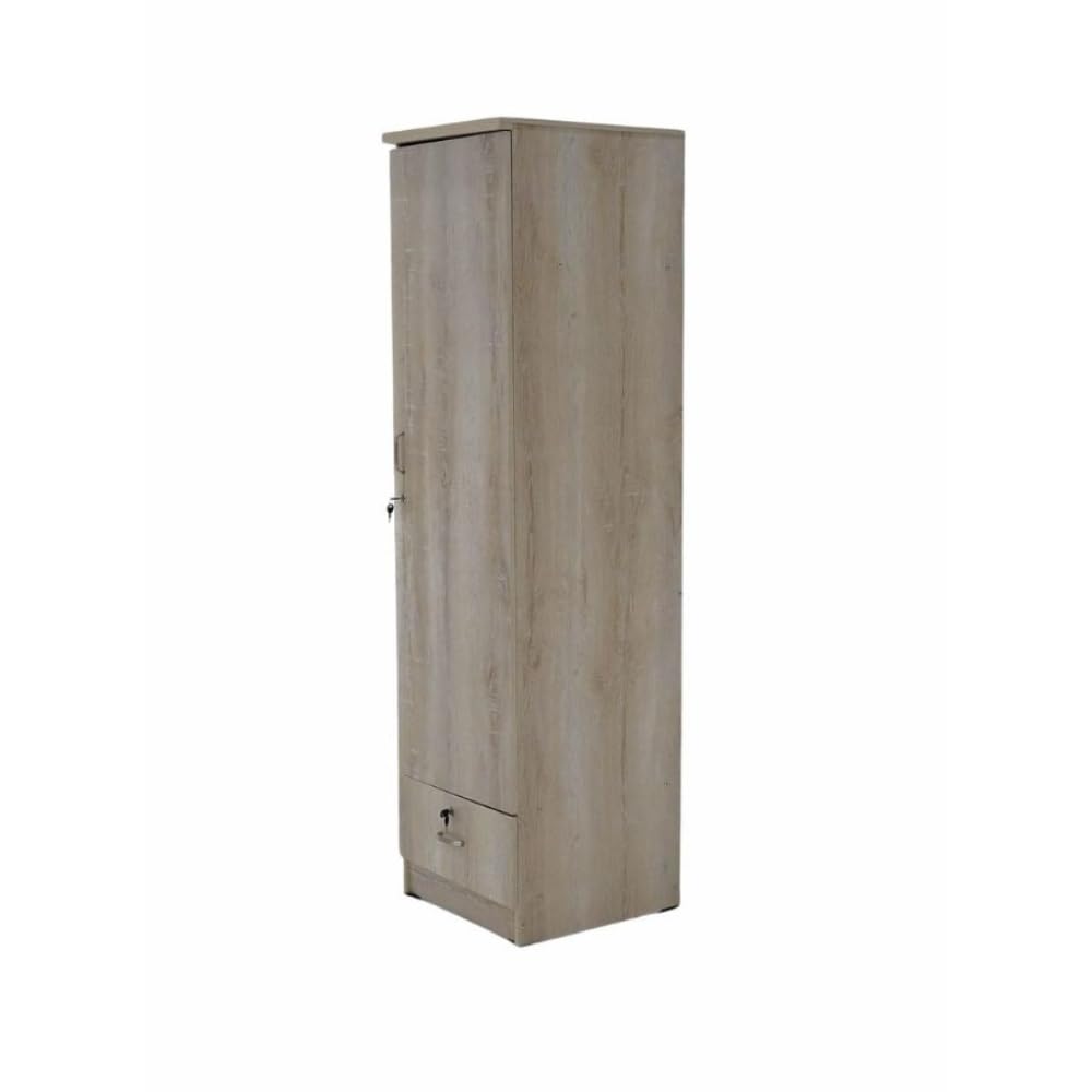 Rustic Solid Wood 1 Door Wardrobe Cabinet with Drawer, Lock, Keys, and Shelves, Suitable for small rooms - 50 x 52 x 190 cm Light Brown Finish