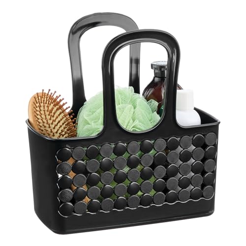 iDesign Portable Plastic Shower Tote Caddy with Handle for College Dorm or Bathroom - Black - Made in USA