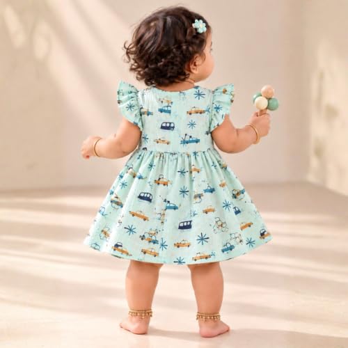 Image of Lilimi Toddler Baby Girl Cotton Muslin Dress, Breathable Flutter Sleeve Button-Front Cute Frocks