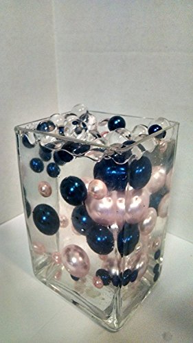 Easy Elegance by JellyBeadZ Baby Pink and Cobalt Navy Blue Pearl Beads Included a 12 Gram Pack Clear JellyBeadZ Water Bead Gel Pearls - Wedding Centerpieces and Decorations