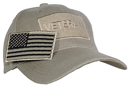 Tropic Hats Veteran Solid Color Cap w/Removeable USA American Flag Patch - Tan