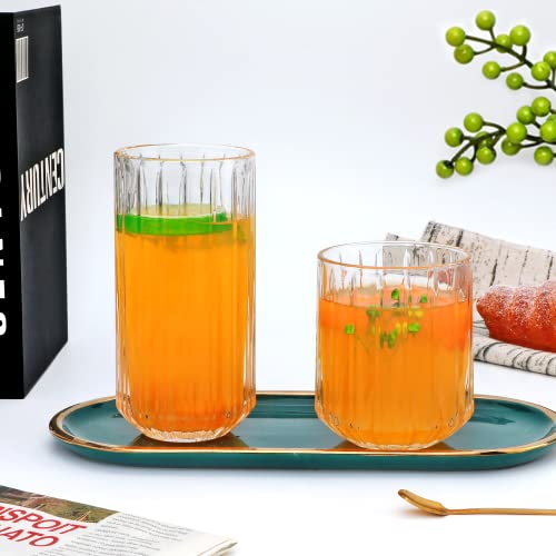 Qappda Drinking Glasses Set Of 12,Clear Mixed Glassware Set,Vintage Ribbed 13Oz Highball Glasses&10 Oz Rocks Glasses,Origami Style Everyday Glassware For Cocktail,Whiskey,Juice,Water thumb #4