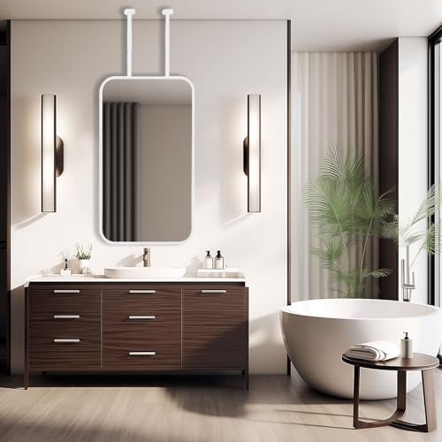 Espejo de Pared, Espejo montado en el Techo con Marco de Metal con Brazo Colgante para decoración del hogar, Dormitorio, baño, Espejo Decorativo Creativo de 15,7x23,6 Pulgadas(50cmx60cm)
