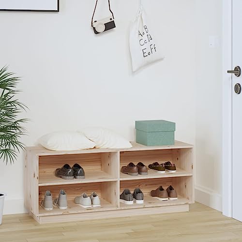 Banc de rangement rustique 4 compartiments ouverts meuble bas multifonctionnel - 5