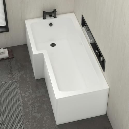 Image of Qubix 1500 x 850mm Left Hand L-Shaped Shower Bath Bathtub with Front & End Panel Compact Bathroom Solution