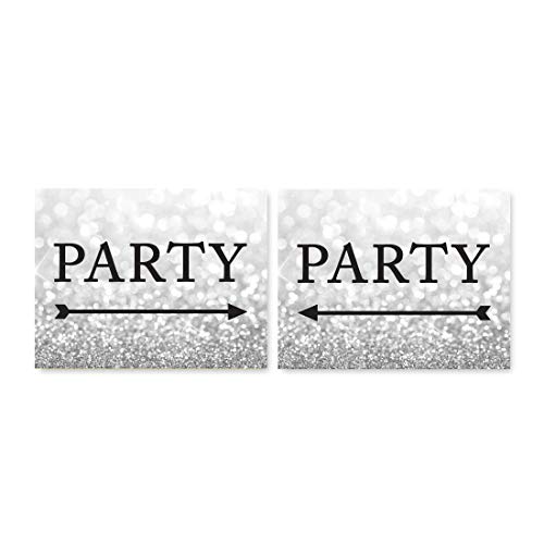 Andaz Press Wedding Party Directional Signs, Glitzy Silver Glitter, 8.5x11-inch, Double-Sided, Party with Big Arrow, 1-Pack