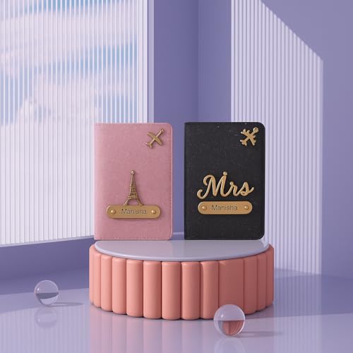 Image of Personalised Glitered Name Passport Cover Combo Pack| Combo Pack of 2 | Passport Cover for Womens and Girls| Gift Pack|Travel Assessories Peach & Black