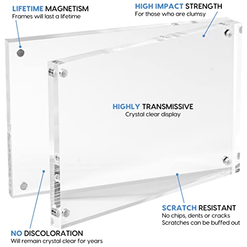 Mammoth 4X6 Inches Thick Premium Grade Acrylic Magnetic Photo Frame - Easy Open, Frameless Design, Durable, And Multi-Use (5 Pack) #TOP3