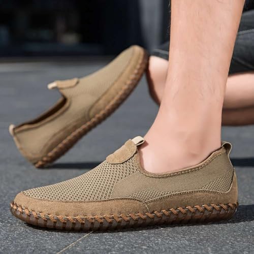 Image of Men's Genuine Leather Loafer Shoes Slip On Soft Walking Shoes Perforated Driving Shoes