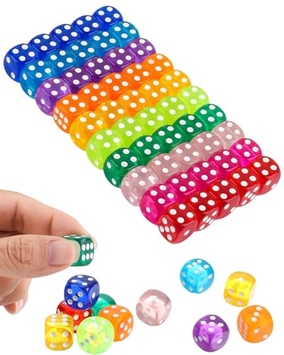 FUGLUS Juego de 50 dados de 14 mm, acrílico, multicolor, con esquinas redondas, para juegos de mesa, bares, KTV, fiestas, tutoring, 10 colores con caja de almacenamiento