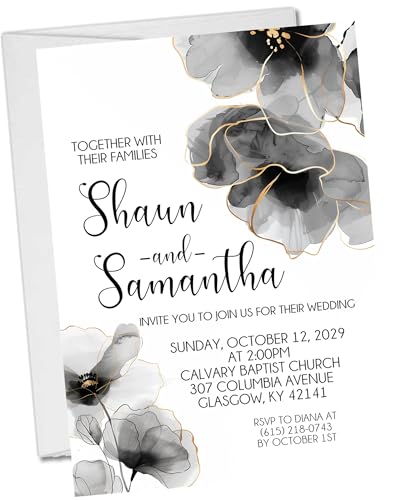 Party Beautifully Black & White Wedding Invitations, Modern Black Design,