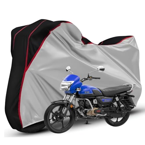 Image of Waterproof Bike Body Cover Compatible with Tvs Redon Dustproof Scratchproof - Motorcycle Cover for Two Wheeler, Outdoor Full Cover with UV, Duty, Rain Protection (Silver Top Black) R1