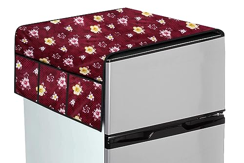 Image of The Furnishing Tree Fridge Top Cover Compatible for Samsung RR23C2F249U /HL, 215 LTR WxL 71x109 in CM Floral Pattern Red