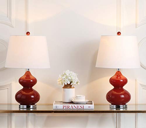 Safavieh Lighting Collection Eva Modern Contemporary Red Double Gourd Glass 24-Inch Bedroom Living Room Home Office Desk Nightstand Table Lamp Set Of 2 (Led Bulbs Included) #TOP16