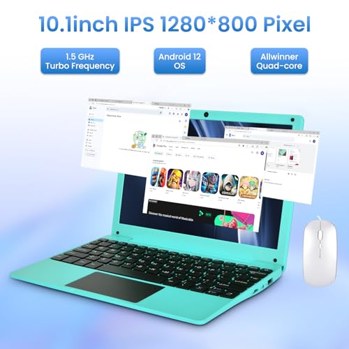 Image of 10.1 Inch Android 12.0 OS Laptop Computer,2GB RAM,64GB EMMC,AllWinner Quad-core 64-Bit Processor A133 Netbook,Ultra Slim Portable Business Office Study Laptop (Inches, 10, Blue)