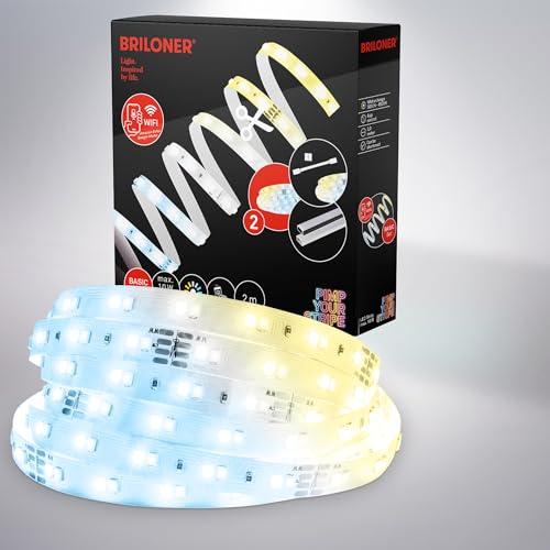 Briloner - Pimp Your Stripe Starter Set Striscia Led Smart Da 2 M, Da Bianco Caldo A Bianco Freddo, Controllo Vocale Tramite App, Cavo Da 3 M, Accorci