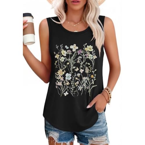 elescat Womens Tank Tops Summer Sleeveless Loose Fit Casual Tunic Top 2026