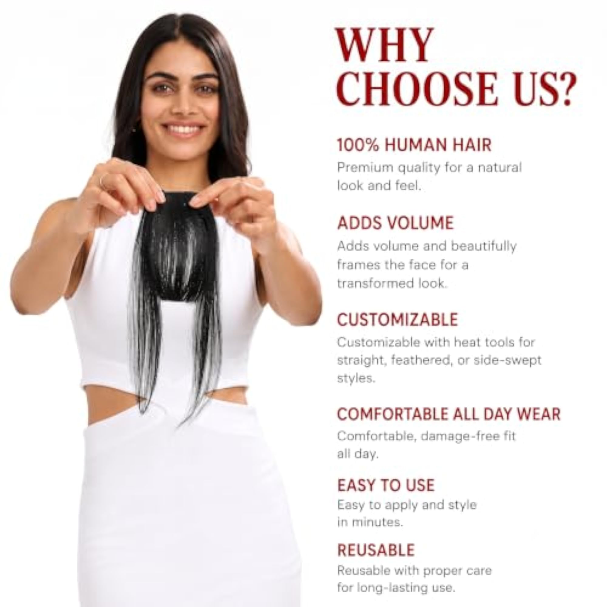 Real Human Hair Clip-In Bangs for Women, Instant Elegance