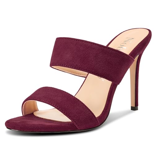 Image of NobleOnly Womens Round Open Toe Heeled Sandals Two Strap Stiletto High Heel Sandals Backless Dress Slip-on Mules Sandals 3.9 Inches Heels