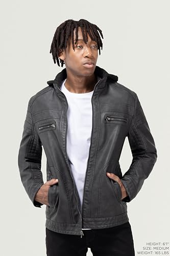 Image of X-Ray Men's Slim Fit Faux-Leather Moto Jacket with Removable Hood