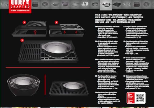 Weber Crafted Wok & Dampfgaraufsatz / 2-in-1 Edelstahl-Set zum Braten und Dämpfen von Gemüse, Fleisch oder Fisch – Silber (7607)