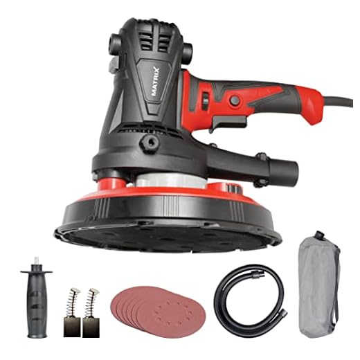 Matrix Profi Trockenbauschleifer 1280Watt Deckenschleifer Wandschleifer DWS 1280-2 | 225mm | 230V | inkl. Absaugschlauch, Staubfangsack, Tragegurt, Ersatzkohlen, Schleifpapier, Soft-Griff, 4m Kabel