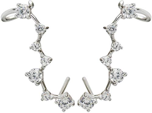 7 Crystals Ear Cuffs Hoop Climber S925 Sterling Silver Earrings Hypoallergenic Earring