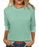 JomeDesign Womens Tops 3/4 Sleeve Blouses Crew Neck Tshirts Loose Casual Tunic Summer Tees Light Green