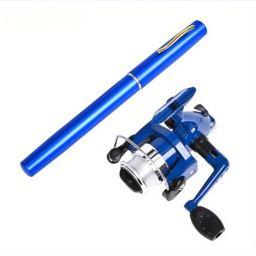 SylvanFlux Compact Telescopic Mini Pen Fishing Rod & Reel Combo – 39.4″ Travel Fishing Kit Retractable to 7.9″ – Fast‑Action Fiberglass Pocket Pole for Kids & Adults (Blue)