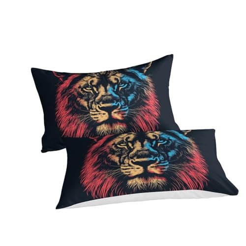Housse de couette lion 3D Super King 260x220 parure microfibre