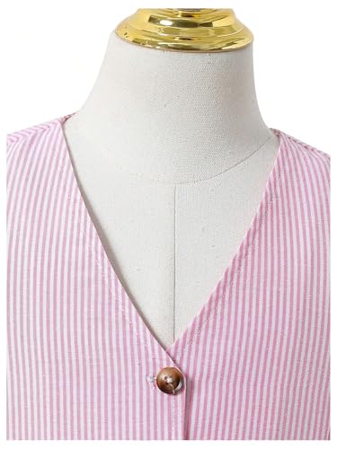Image of Floerns Girl's 2 Piece Outfits Elegant Striped Sleeveless Suit Vest & Long Elastic Casual Pants Set