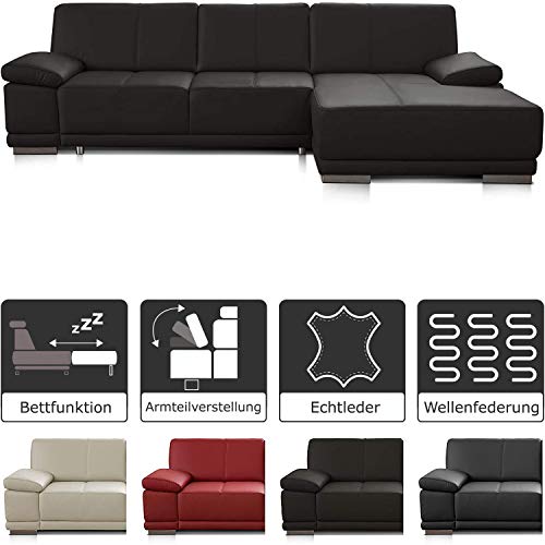 CAVADORE Schlafsofa Corianne in echtem Leder / Eckcouch mit Bettfunktion und beidseitiger Armteilverstellung / 282 x 80 x 162 / Echtleder, braun