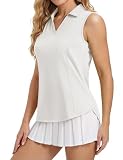 MAGCOMSEN Womens Golf Polo Sleeveless Sun Protection Shirts Moisture Wicking Polos Shirt for Women with Collar White