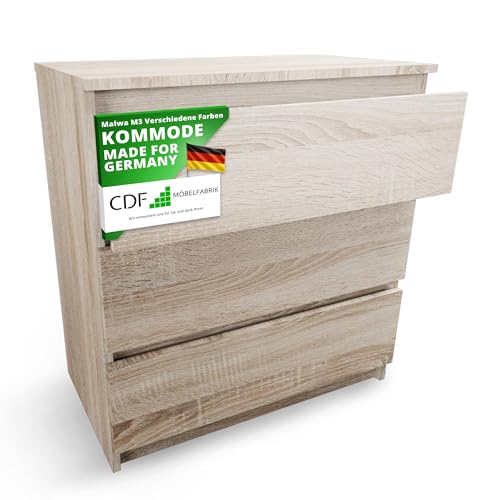 CDF Kommode mit Schublade Eiche Sonoma Schrank Schubladenschrank 3 Schubladen Malm Kommode viel Stauraum Geeignet für Wohnzimmer Schlafzimmer Komodenschrank Organizer Kleidung 40T x 70B x 75H cm